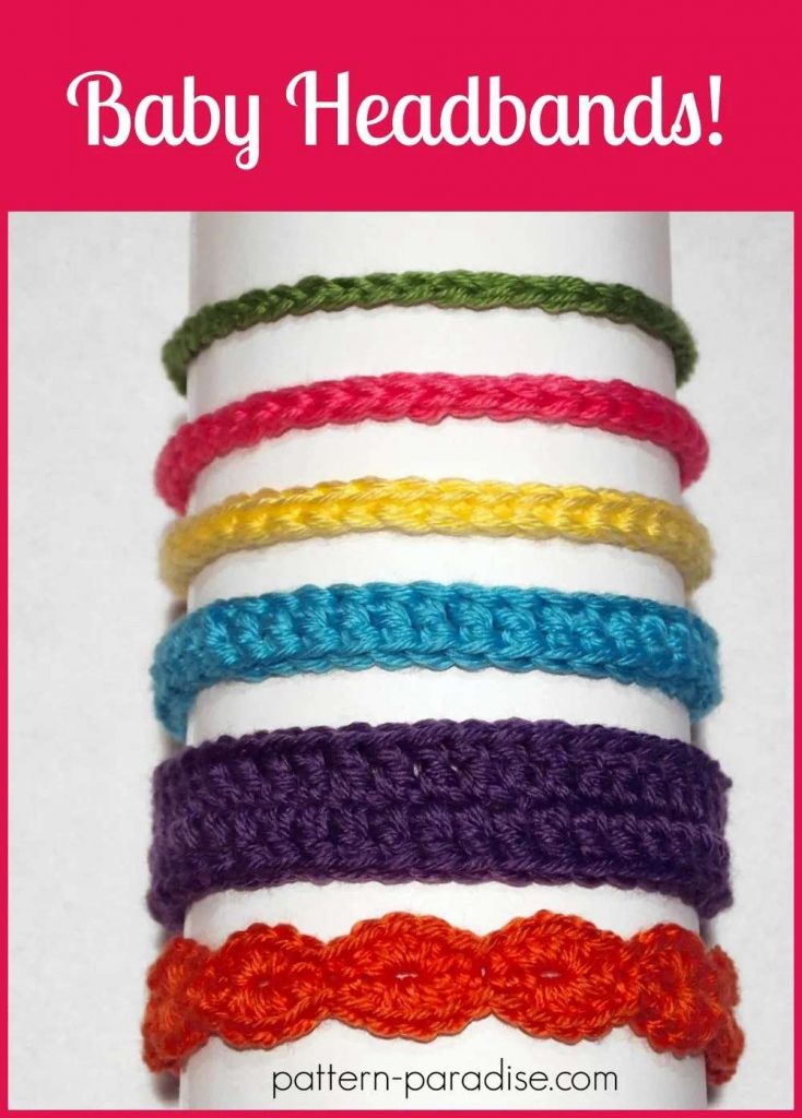 six different crocheted headbands for babies