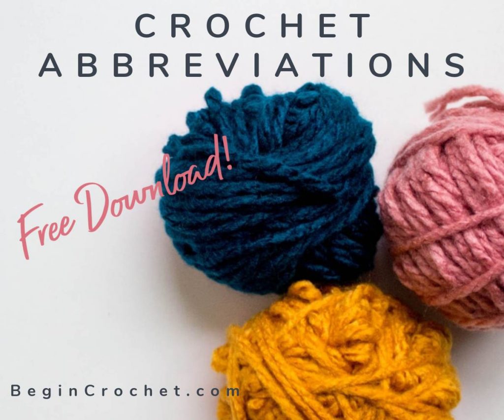 image with three balls of yarn and text Crochet Abbreviations Free Download