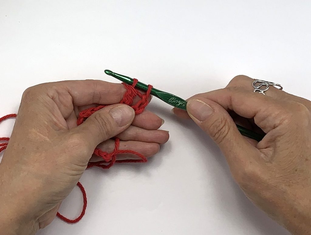 two loops of yarn on the crochet hook