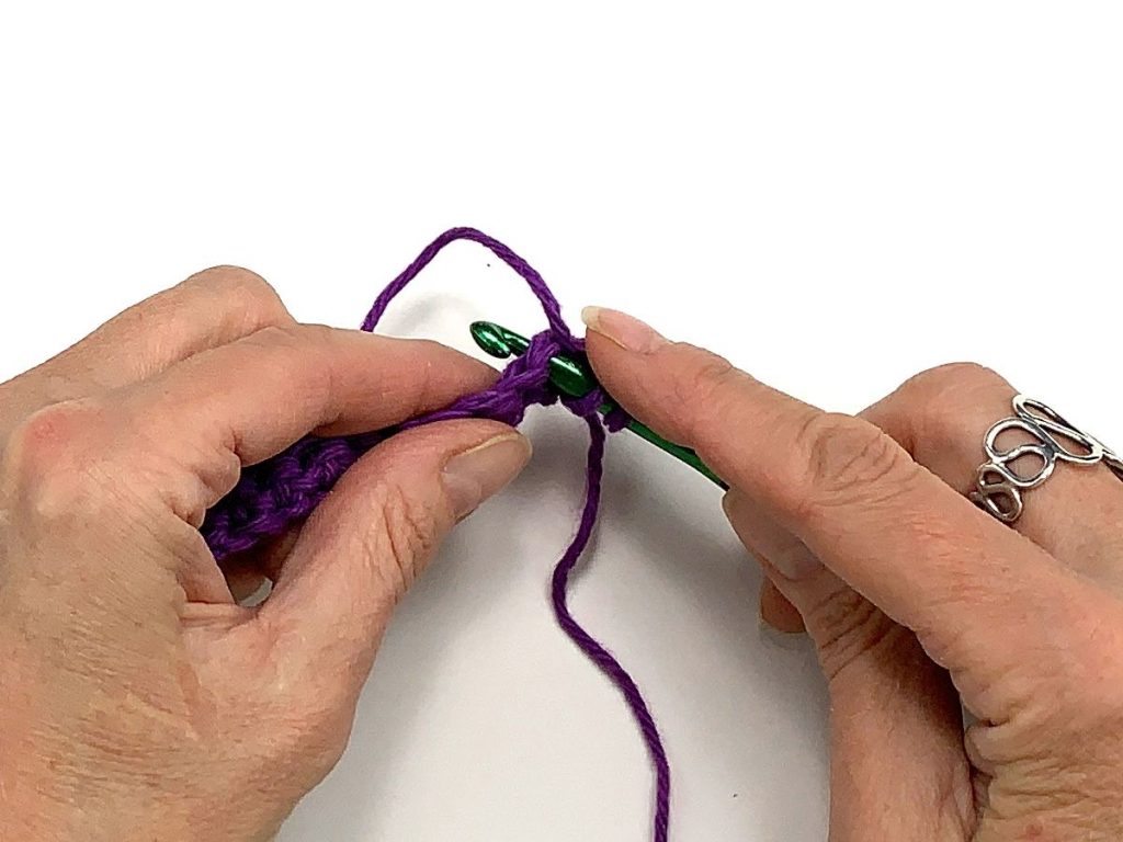 Inserting crochet hook in the first stitch from below