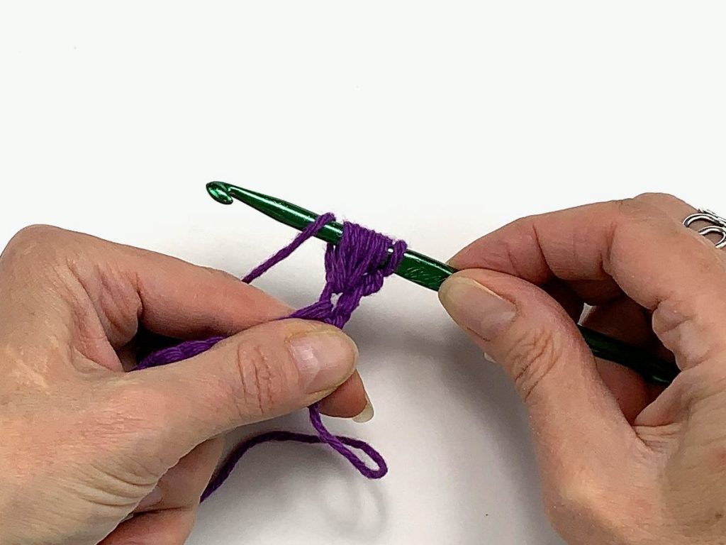 Seven loops of yarn on a hook and a yarn over