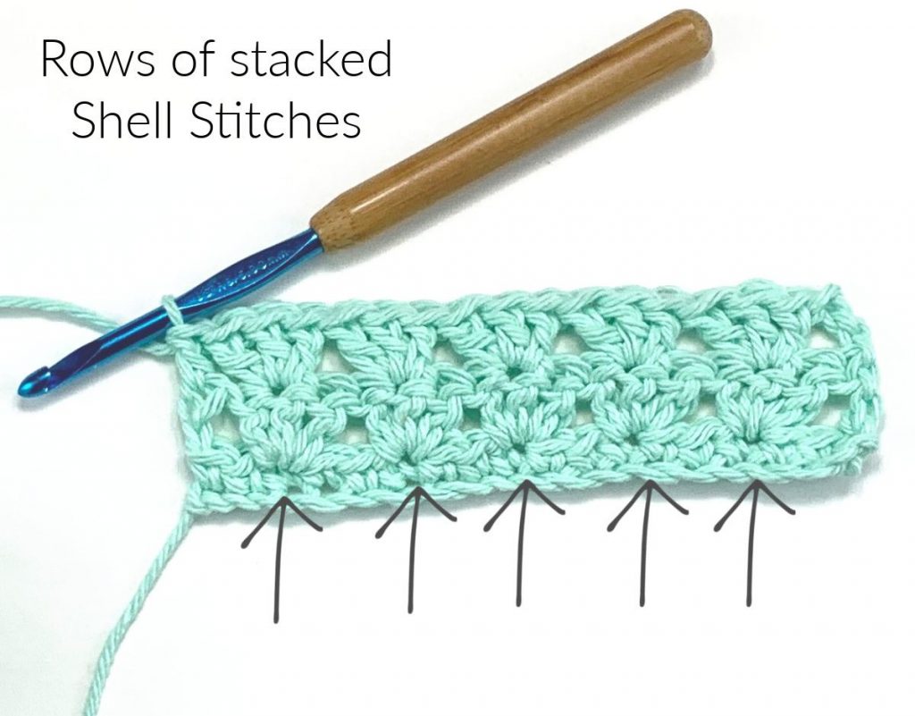 image of two stacked rows of crochet shell stitches