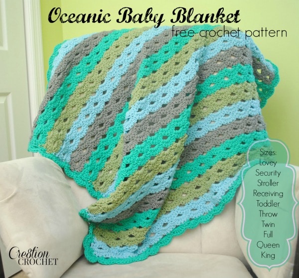 image of a green and gray crochet baby blanket