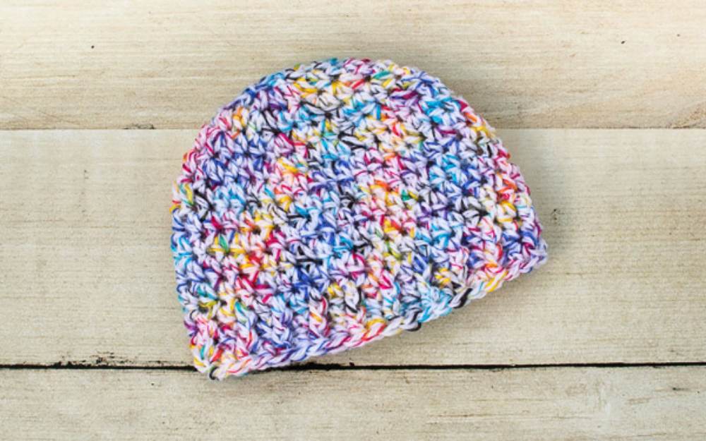 image of a multi color crochet hat