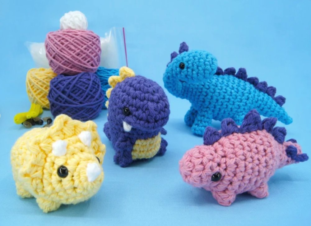 image of crocheted dinosaurs