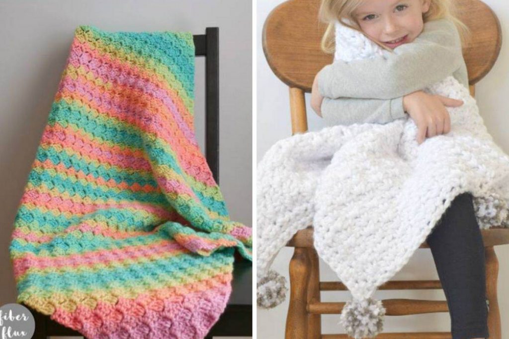 two images of crocheted blankets