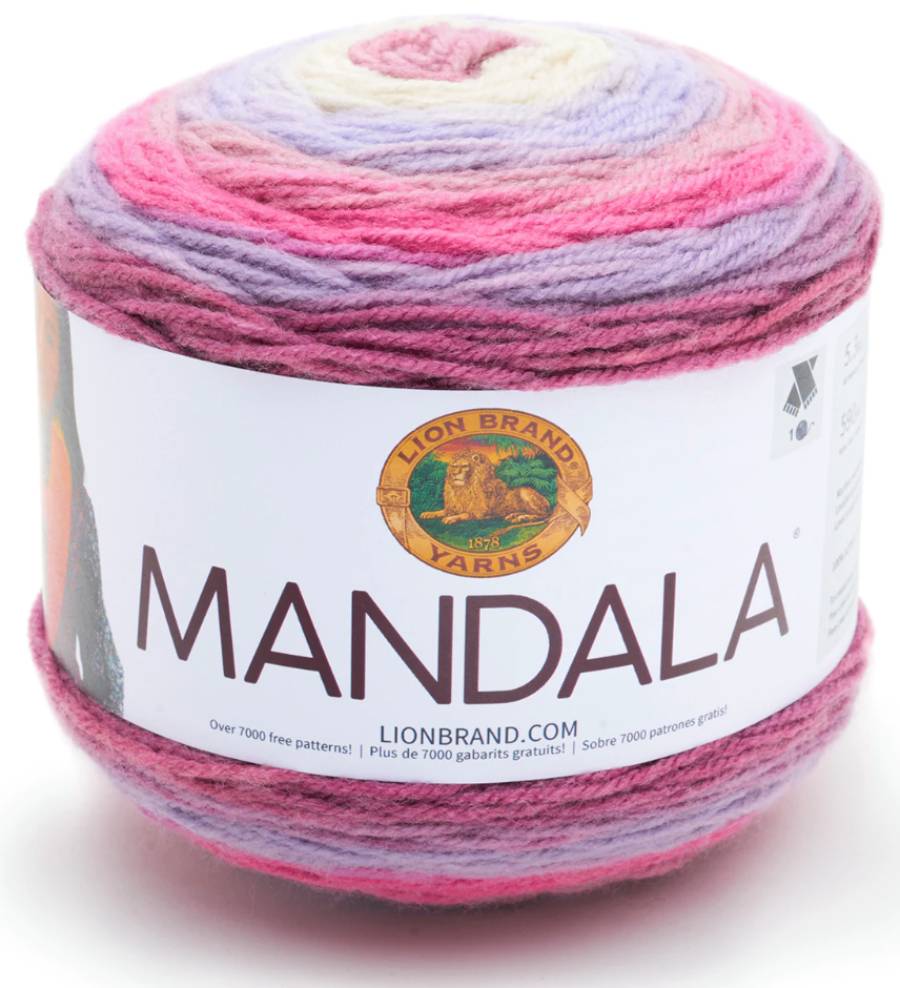 image of a cake of pink and purple yarn Mandala brand
