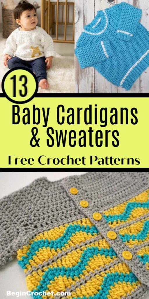 marketing image collage of baby crochet sweaters